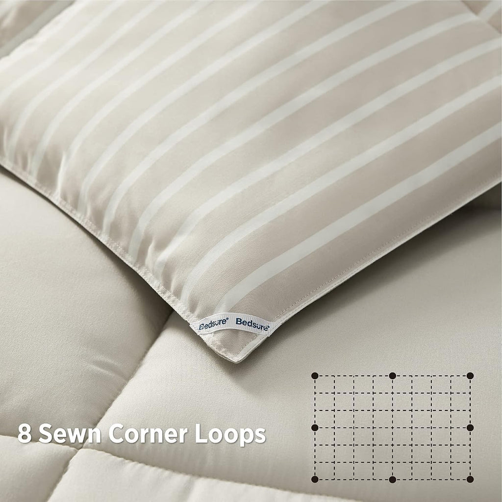 California King Comforter Set - Percale Stripes down Alternative Khaki Comforter Sets Box Stitching Duvet Insert, All Season Bed Set with 2 Pillow Shams (Cal King, 104X96'', 3 Pieces)