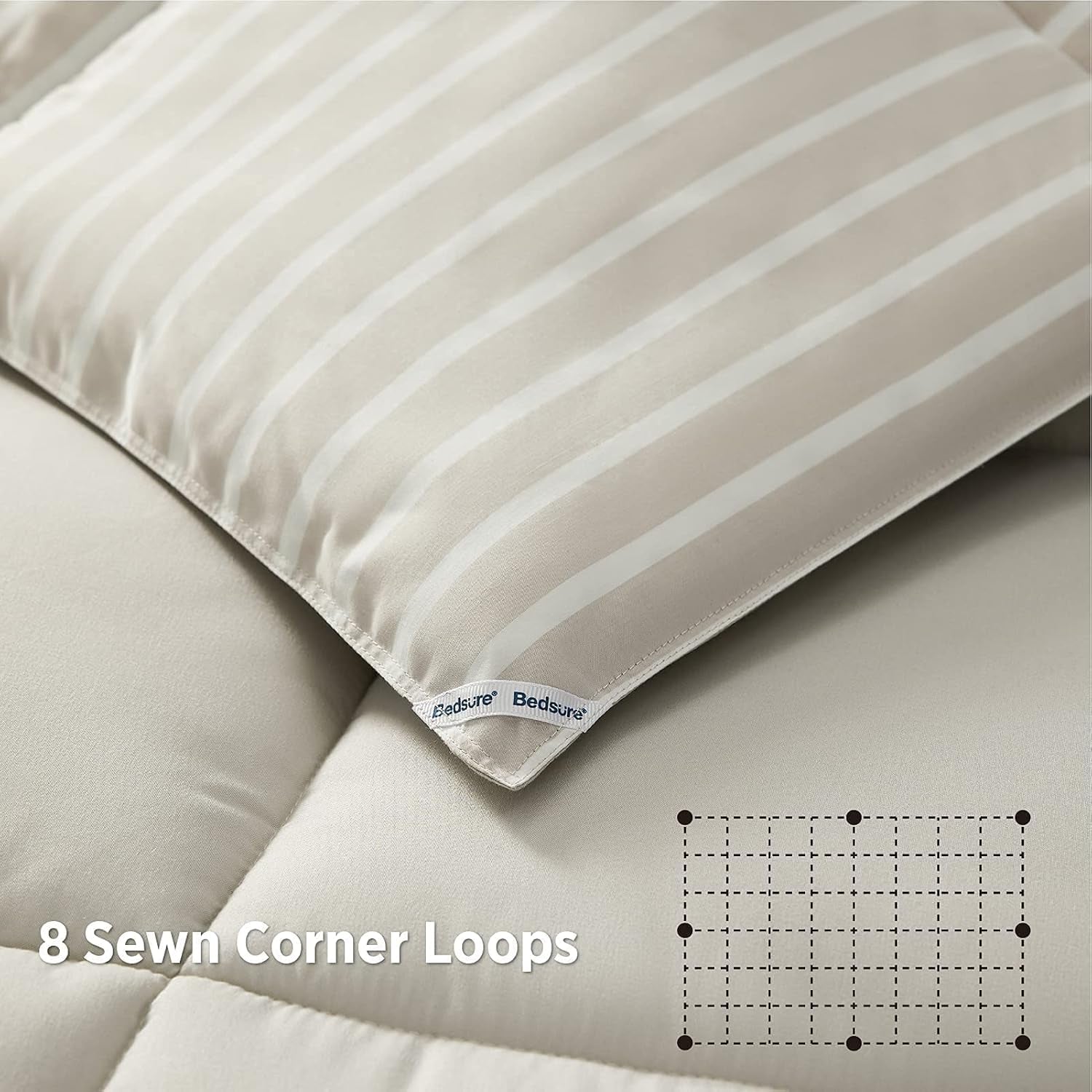 California King Comforter Set - Percale Stripes down Alternative Khaki Comforter Sets Box Stitching Duvet Insert, All Season Bed Set with 2 Pillow Shams (Cal King, 104X96'', 3 Pieces)