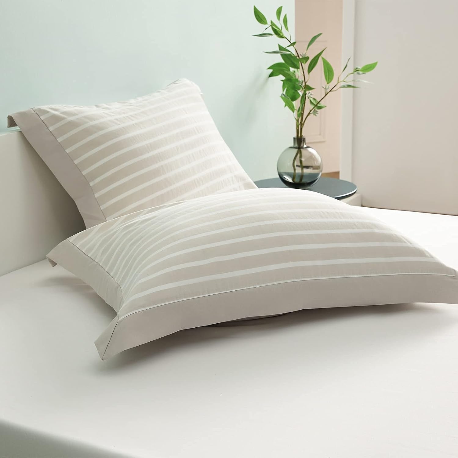 California King Comforter Set - Percale Stripes down Alternative Khaki Comforter Sets Box Stitching Duvet Insert, All Season Bed Set with 2 Pillow Shams (Cal King, 104X96'', 3 Pieces)