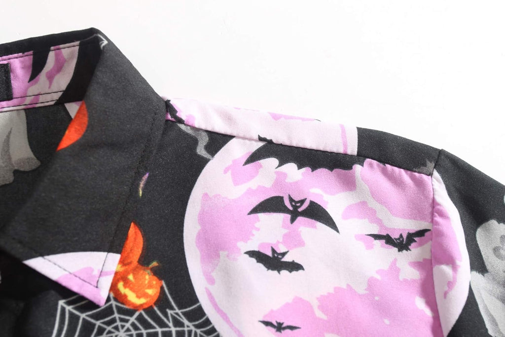 Mens Halloween Shirt, Short Sleeve Pumpkins Shirts Button down Light Weight Causal
