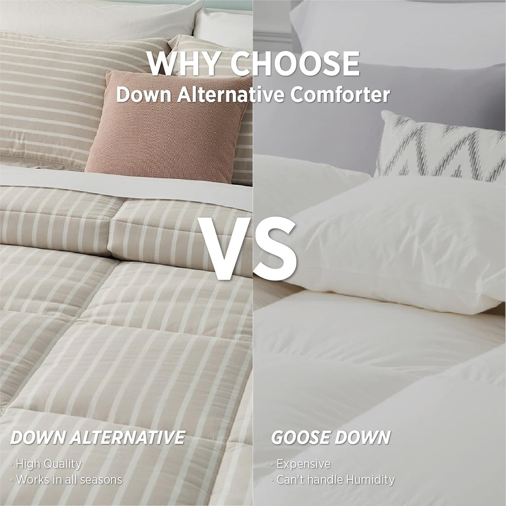 California King Comforter Set - Percale Stripes down Alternative Khaki Comforter Sets Box Stitching Duvet Insert, All Season Bed Set with 2 Pillow Shams (Cal King, 104X96'', 3 Pieces)