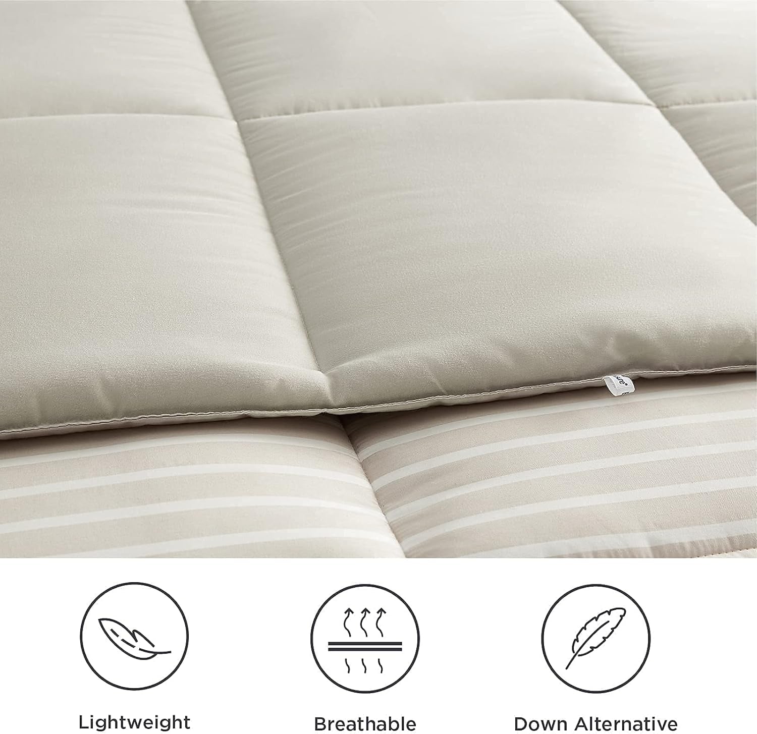 California King Comforter Set - Percale Stripes down Alternative Khaki Comforter Sets Box Stitching Duvet Insert, All Season Bed Set with 2 Pillow Shams (Cal King, 104X96'', 3 Pieces)