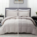 California King Comforter Set - Percale Stripes down Alternative Khaki Comforter Sets Box Stitching Duvet Insert, All Season Bed Set with 2 Pillow Shams (Cal King, 104X96'', 3 Pieces)